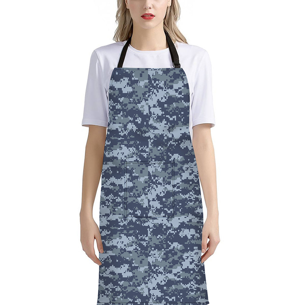 Navy Digital Camo Pattern Print Bib Apron With Pocket