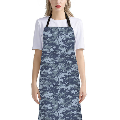 Navy Digital Camo Pattern Print Bib Apron With Pocket