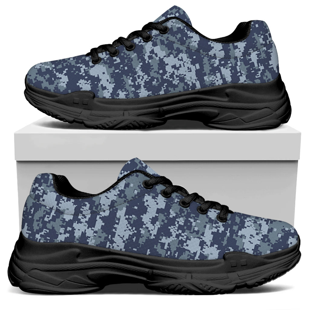 Navy Digital Camo Pattern Print Black Chunky Shoes