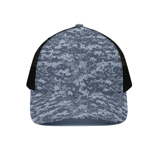 Navy Digital Camo Pattern Print Black Mesh Trucker Cap