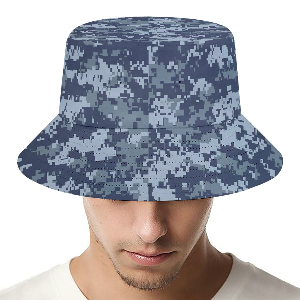 Navy Digital Camo Pattern Print Bucket Hat