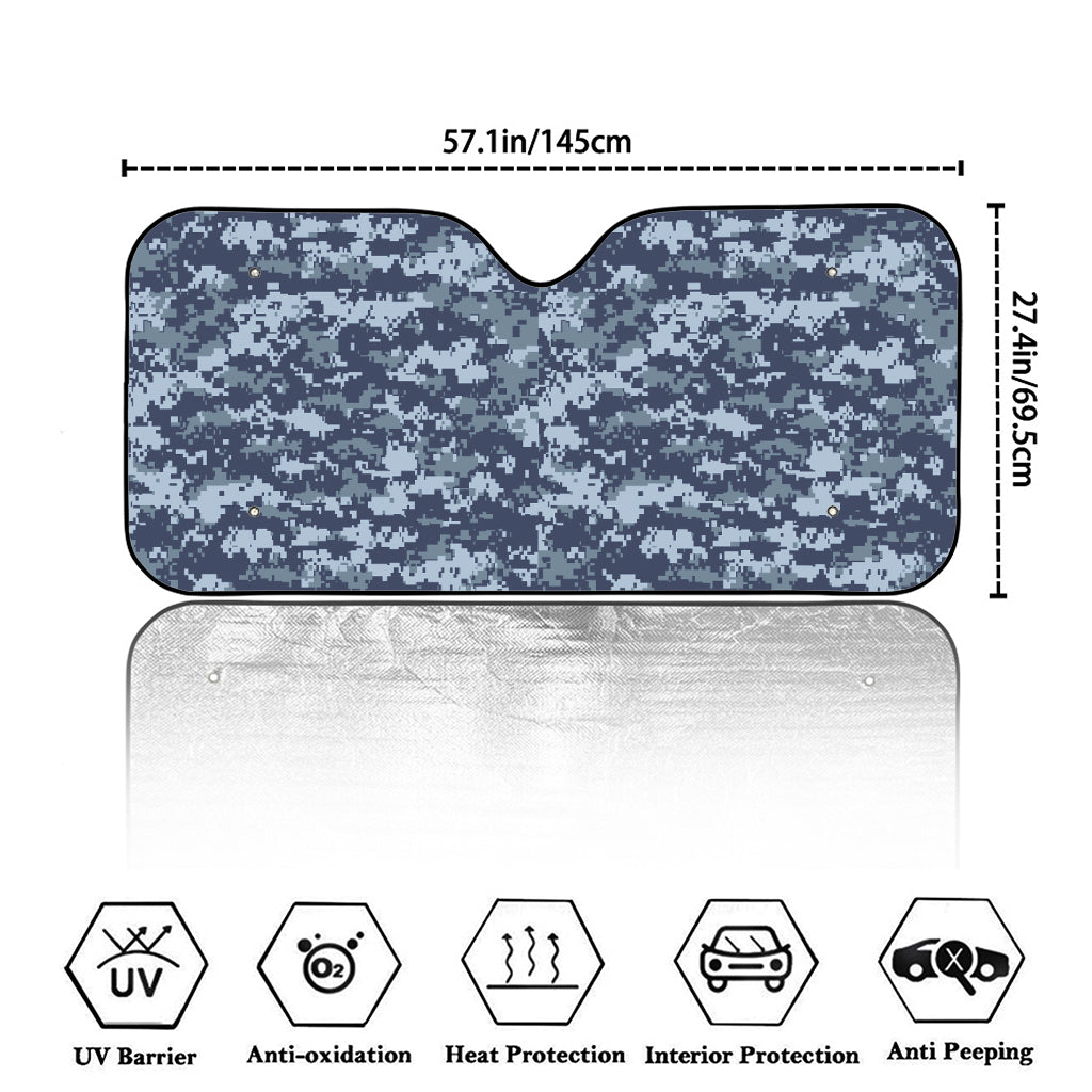 Navy Digital Camo Pattern Print Car Windshield Sun Shade