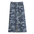 Navy Digital Camo Pattern Print Cotton Front Slit Maxi Skirt