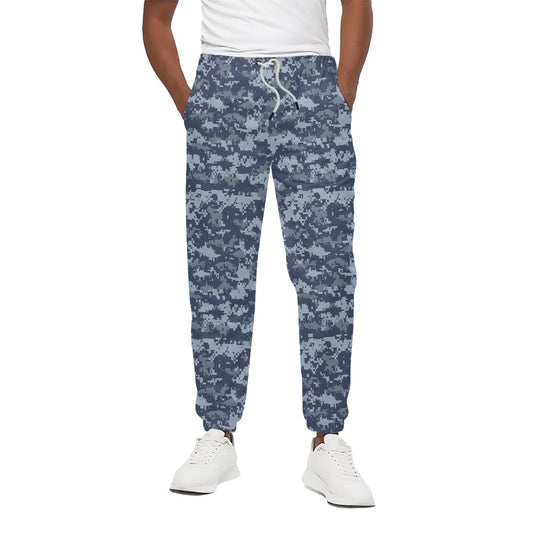 Navy Digital Camo Pattern Print Cotton Pants