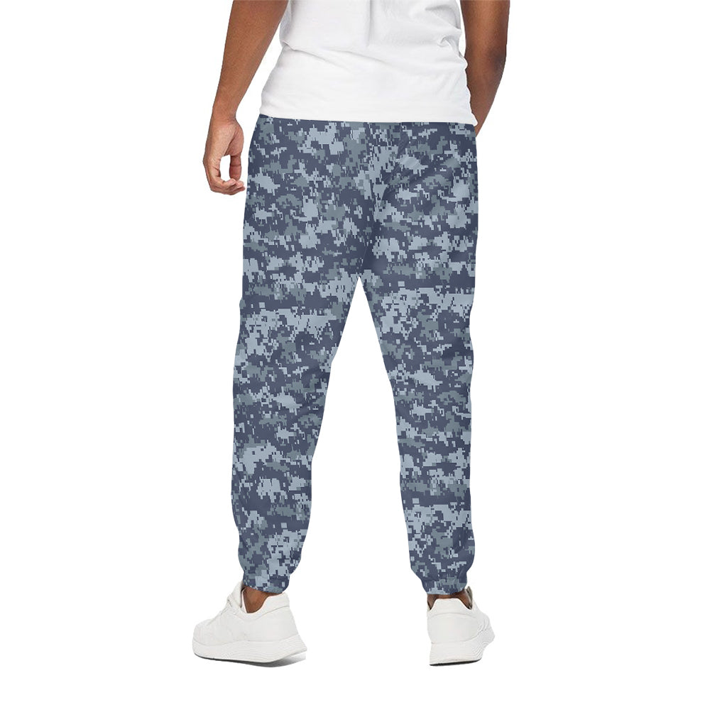 Navy Digital Camo Pattern Print Cotton Pants