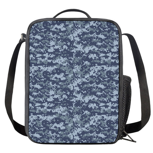 Navy Digital Camo Pattern Print Crossbody Lunch Bag