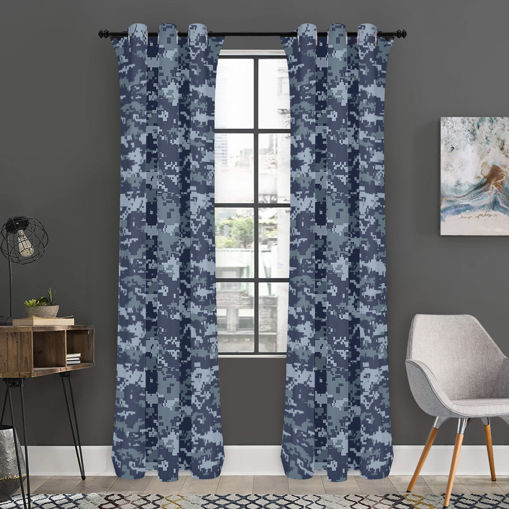 Navy Digital Camo Pattern Print Curtain
