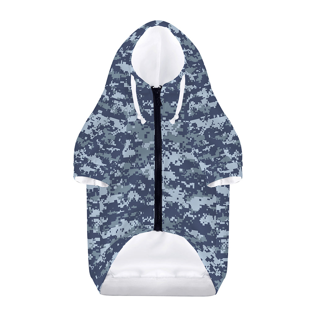 Navy Digital Camo Pattern Print Dog Zip Up Hoodie