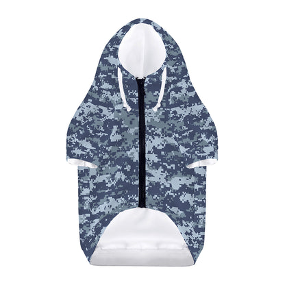 Navy Digital Camo Pattern Print Dog Zip Up Hoodie