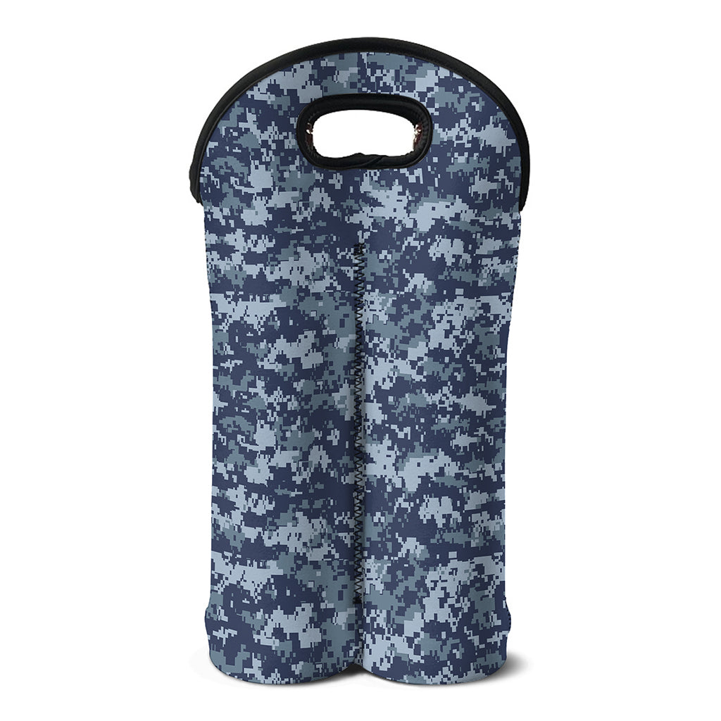Navy Digital Camo Pattern Print Double Neoprene Wine Tote