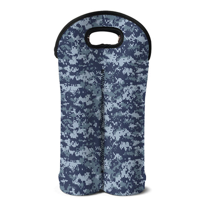 Navy Digital Camo Pattern Print Double Neoprene Wine Tote
