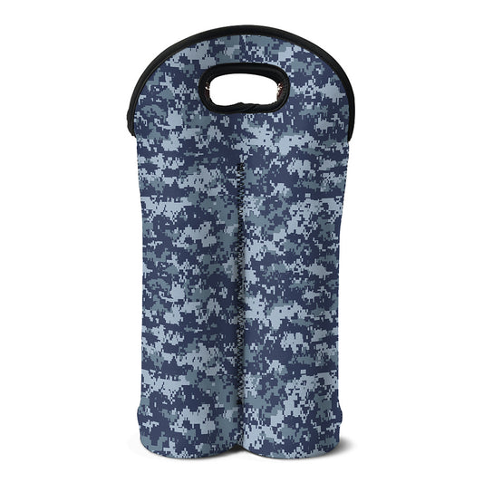 Navy Digital Camo Pattern Print Double Neoprene Wine Tote