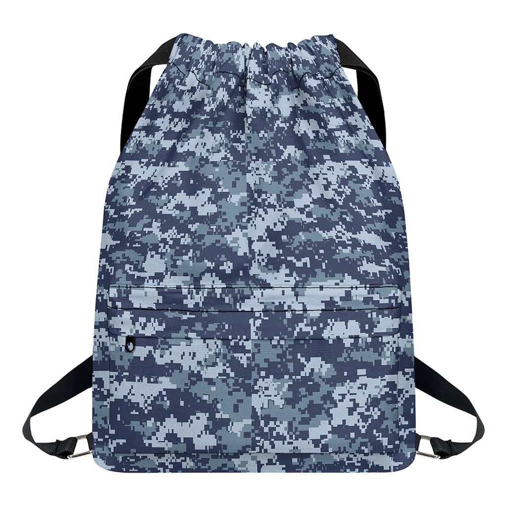 Navy Digital Camo Pattern Print Drawstring Backpack