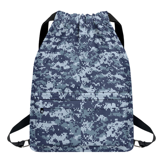 Navy Digital Camo Pattern Print Drawstring Backpack