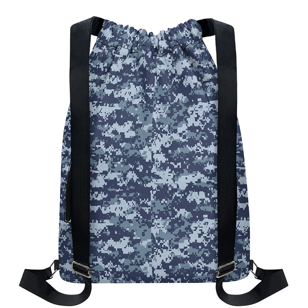 Navy Digital Camo Pattern Print Drawstring Backpack