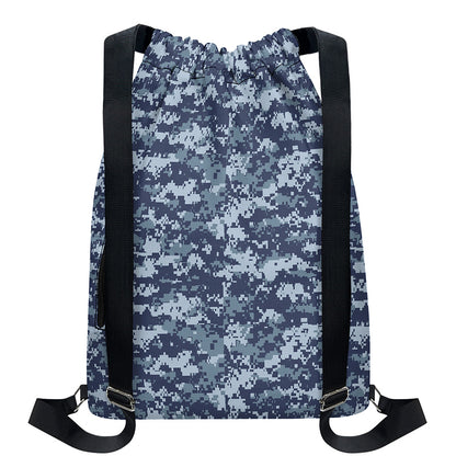 Navy Digital Camo Pattern Print Drawstring Backpack