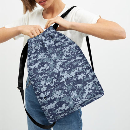 Navy Digital Camo Pattern Print Drawstring Backpack