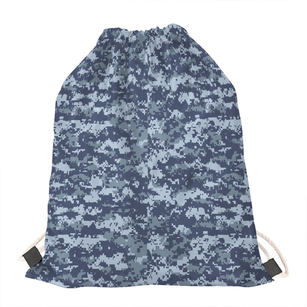 Navy Digital Camo Pattern Print Drawstring Bag