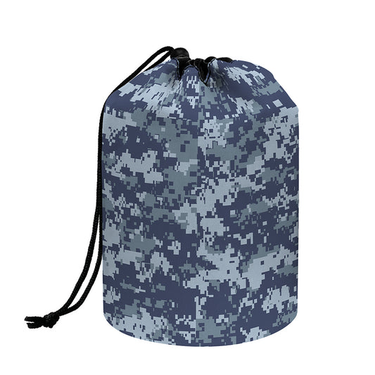 Navy Digital Camo Pattern Print Drawstring Makeup Bag