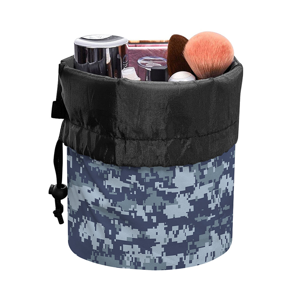 Navy Digital Camo Pattern Print Drawstring Makeup Bag