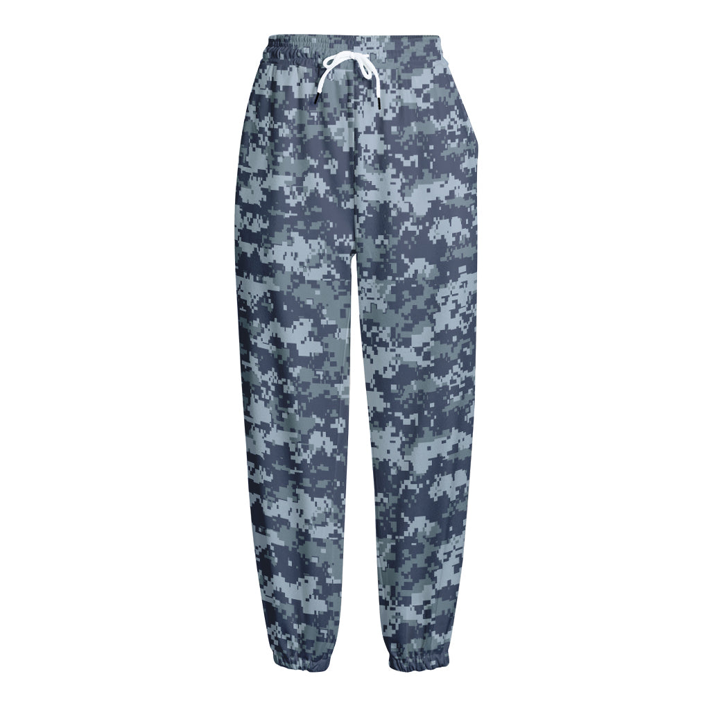 Navy Digital Camo Pattern Print Fleece Lined Knit Pants