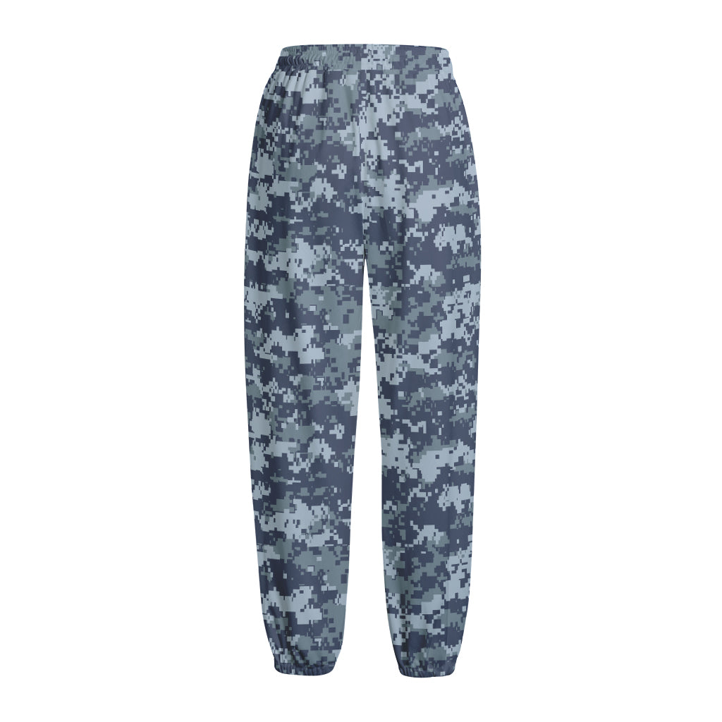 Navy Digital Camo Pattern Print Fleece Lined Knit Pants