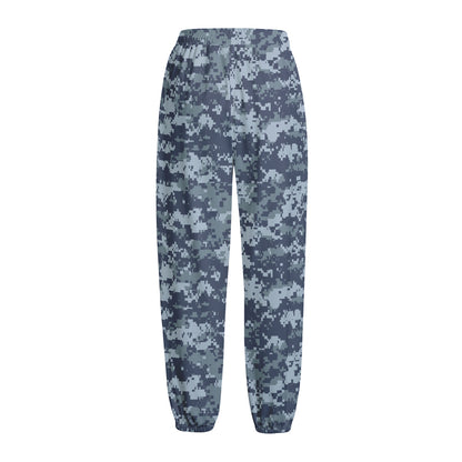Navy Digital Camo Pattern Print Fleece Lined Knit Pants
