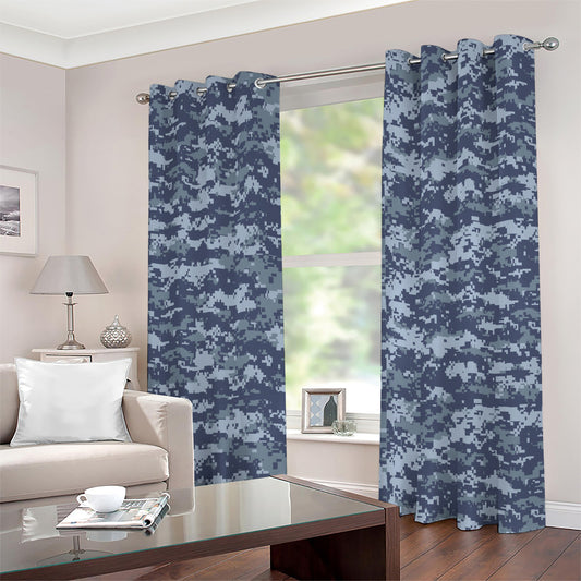 Navy Digital Camo Pattern Print Grommet Curtains