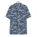 Navy Digital Camo Pattern Print Hawaiian Shirt