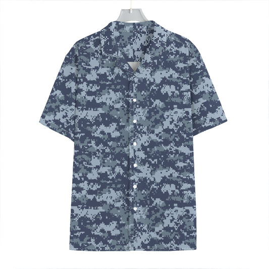 Navy Digital Camo Pattern Print Hawaiian Shirt