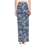 Navy Digital Camo Pattern Print High Slit Maxi Skirt