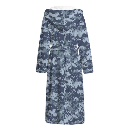 Navy Digital Camo Pattern Print Hooded Bathrobe