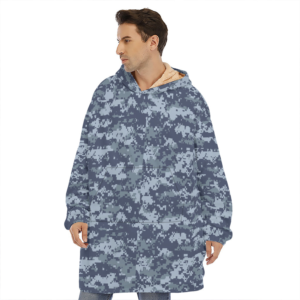 Navy Digital Camo Pattern Print Hoodie Blanket