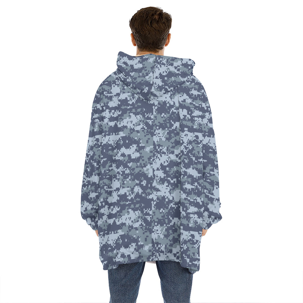 Navy Digital Camo Pattern Print Hoodie Blanket