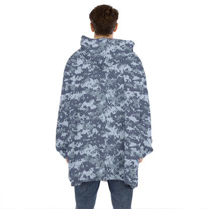 Navy Digital Camo Pattern Print Hoodie Blanket