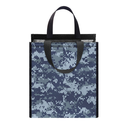 Navy Digital Camo Pattern Print Insulated Lunch Tote