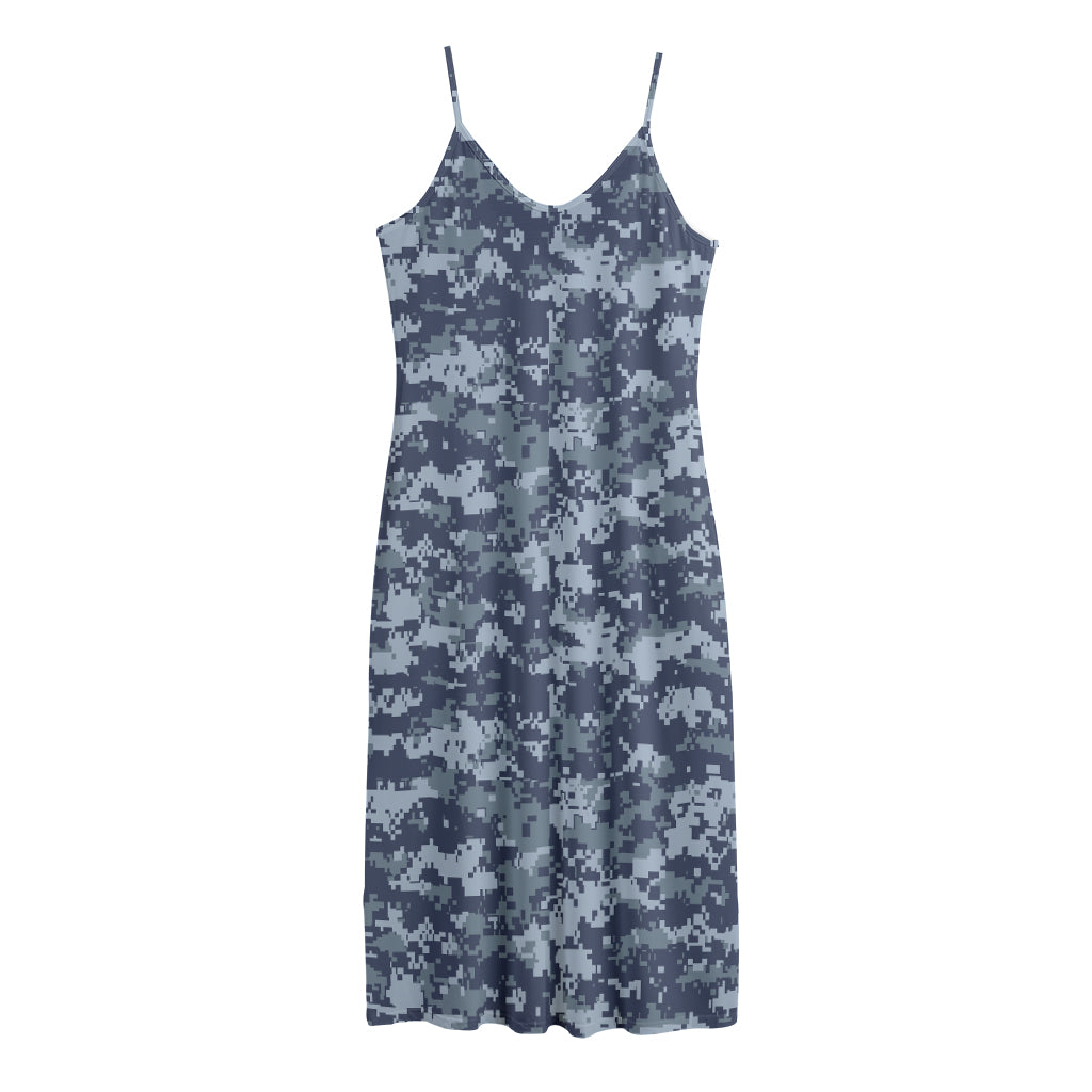 Navy Digital Camo Pattern Print Jersey Midi Cami Dress