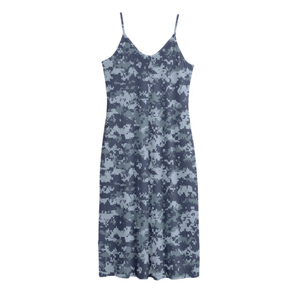 Navy Digital Camo Pattern Print Jersey Midi Cami Dress