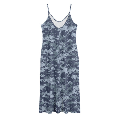 Navy Digital Camo Pattern Print Jersey Midi Cami Dress