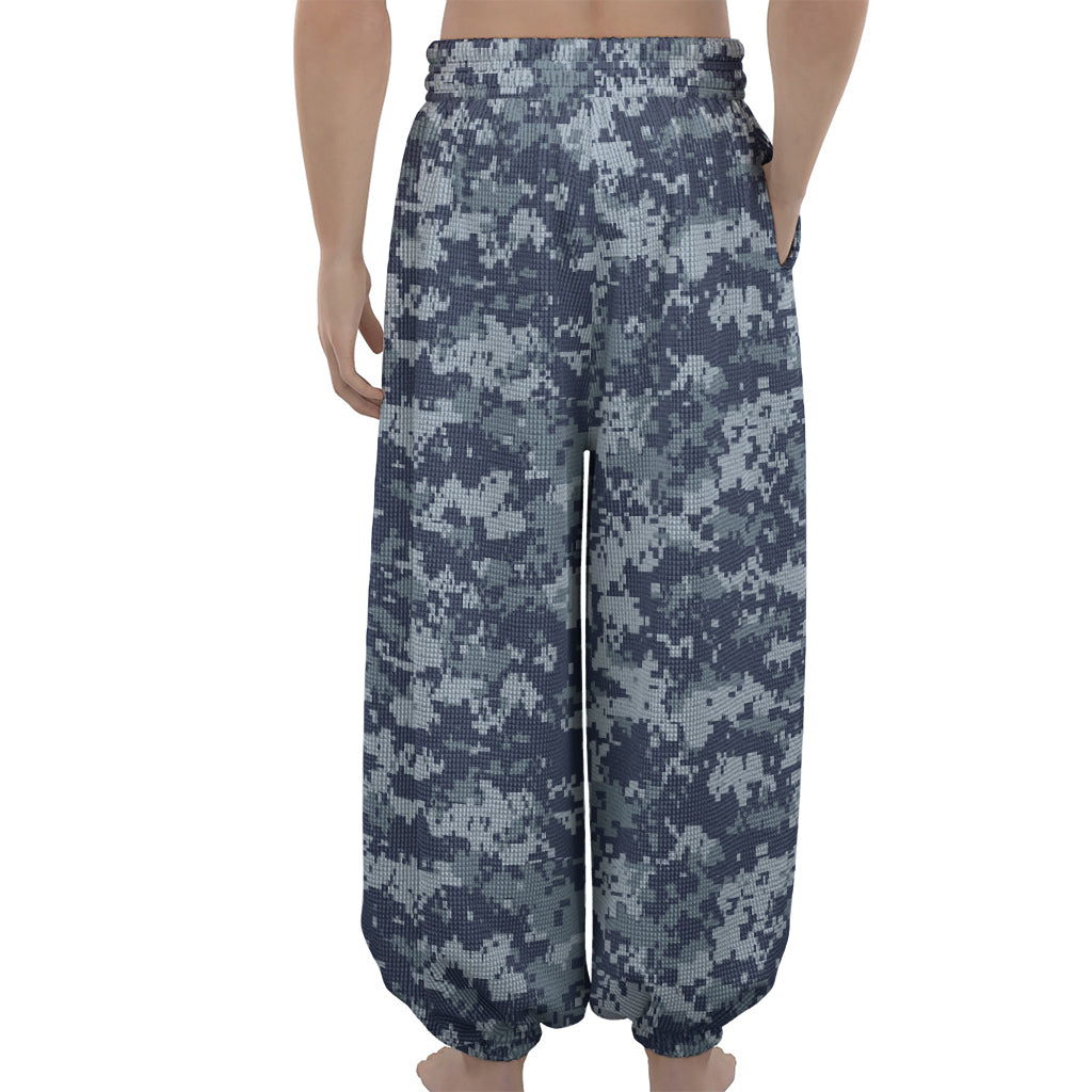 Navy Digital Camo Pattern Print Lantern Pants