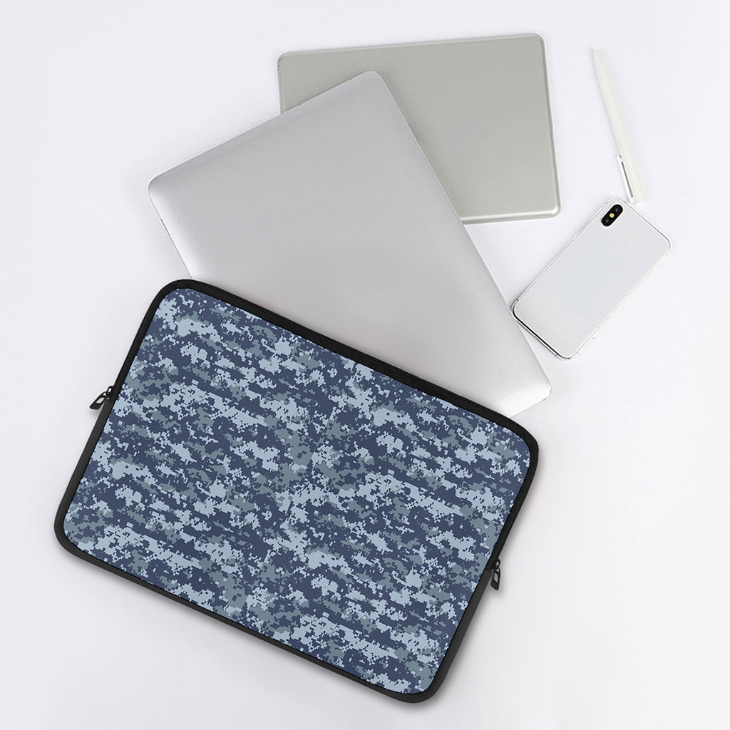 Navy Digital Camo Pattern Print Laptop Sleeve