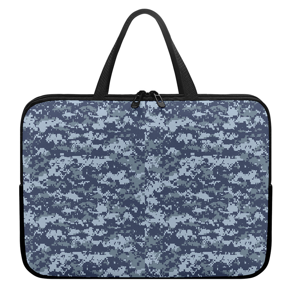 Navy Digital Camo Pattern Print Laptop Sleeve With Handle