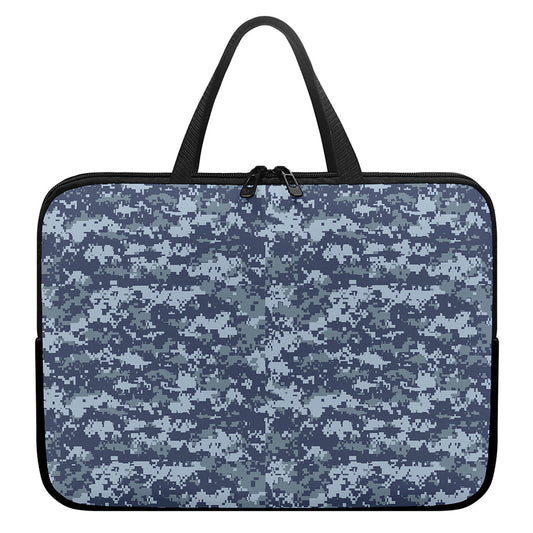 Navy Digital Camo Pattern Print Laptop Sleeve With Handle
