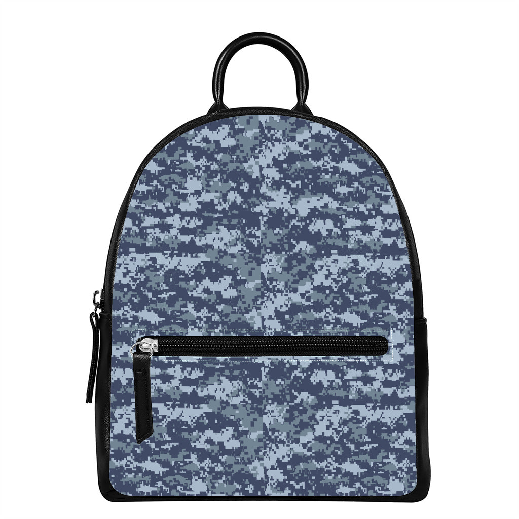 Navy Digital Camo Pattern Print Leather Backpack