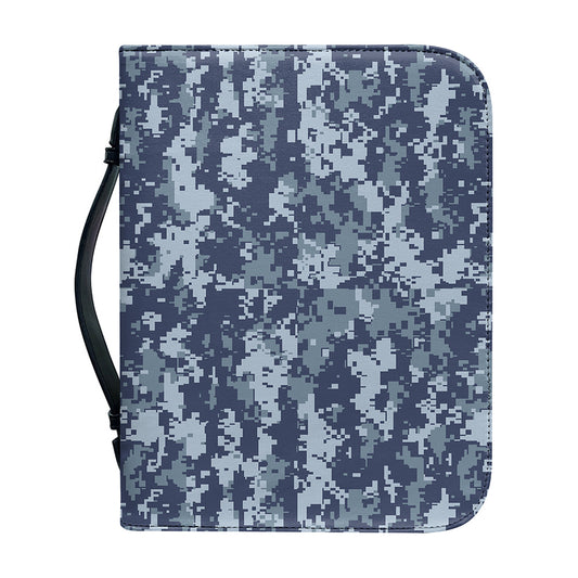 Navy Digital Camo Pattern Print Leather Bible Cover