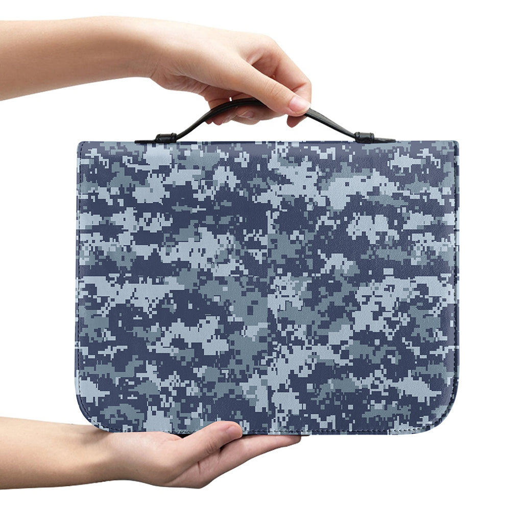 Navy Digital Camo Pattern Print Leather Bible Cover