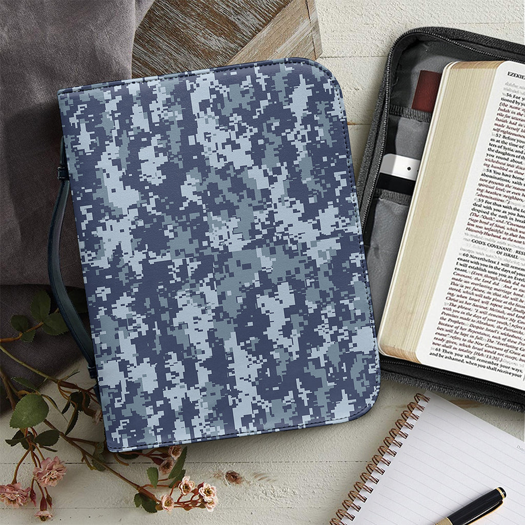 Navy Digital Camo Pattern Print Leather Bible Cover