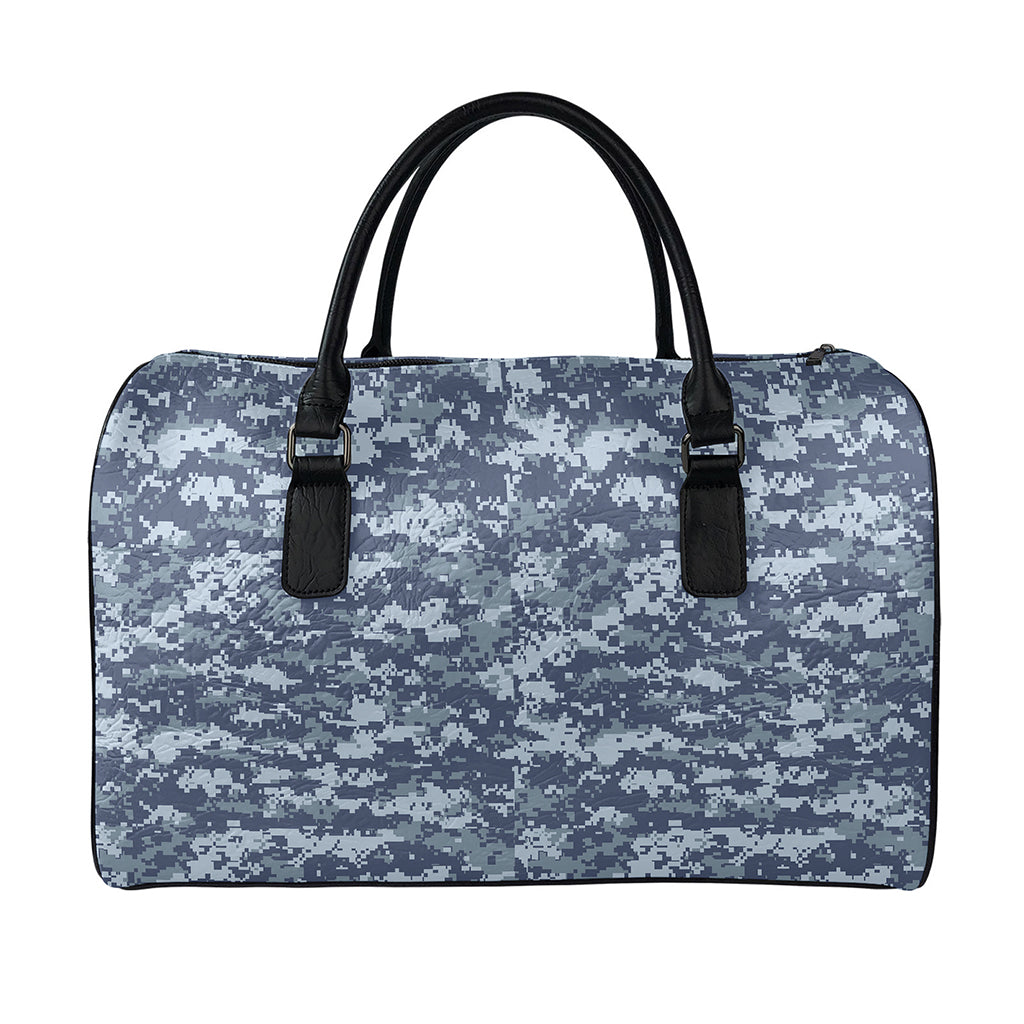 Navy Digital Camo Pattern Print Leather Duffle Bag