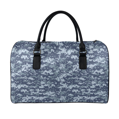 Navy Digital Camo Pattern Print Leather Duffle Bag