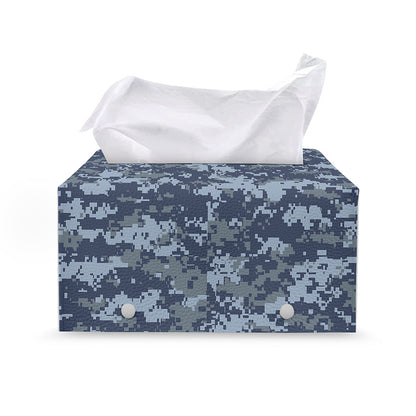 Navy Digital Camo Pattern Print Leather Tissue Box Cover